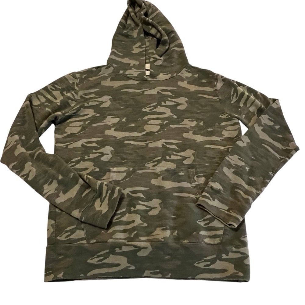 Monrow Pullover Hooded Sweatshirt Top Green Camo XS Lounge soft cozy athleisure - Picture 5 of 11
